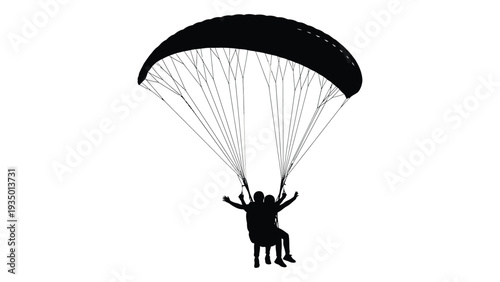 A person in a parachute is flying through the air isolated on white background, Vector