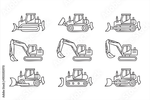 Contractor Worksite Bulldozer and Digger Illustration