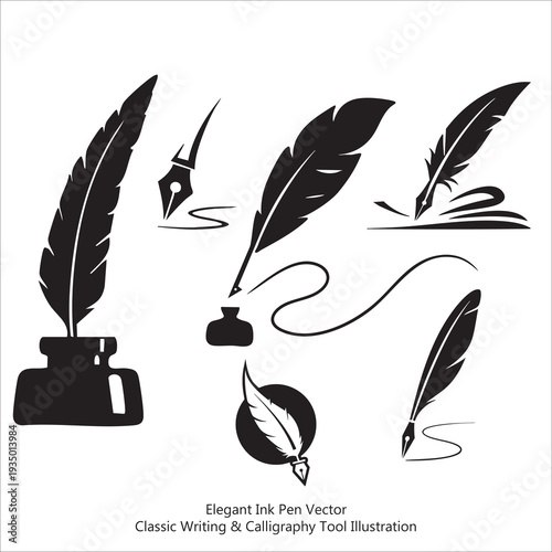 Elegant Ink Pen Vector – Classic Writing, Calligraphy & Stationery Tool Illustration