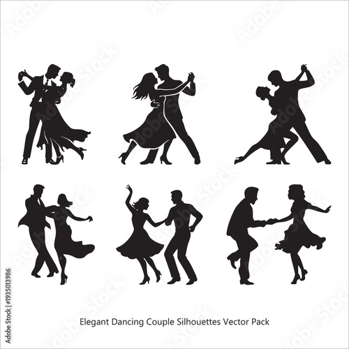 Elegant Dancing Couple Silhouettes Vector Pack – Ballroom, Tango, Waltz & Romantic Dance Illustrations
