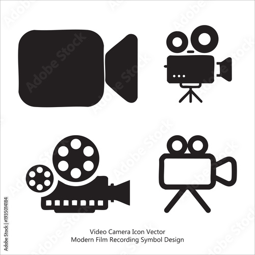Video Camera Icon Vector – Modern Film Recording, Media & Cinematography Symbol Illustration