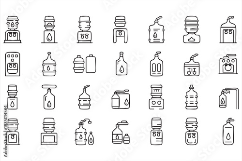 Hydration Equipment and Bottle Cooler Line Icon Set