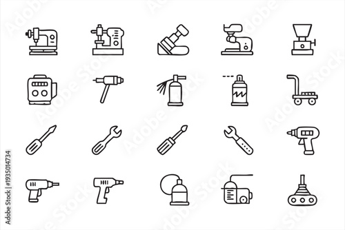 Industrial Power Tools Outline Icon Collection