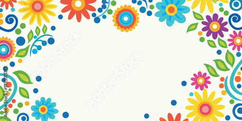 Colorful floral arrangement forming a decorative border on a white background