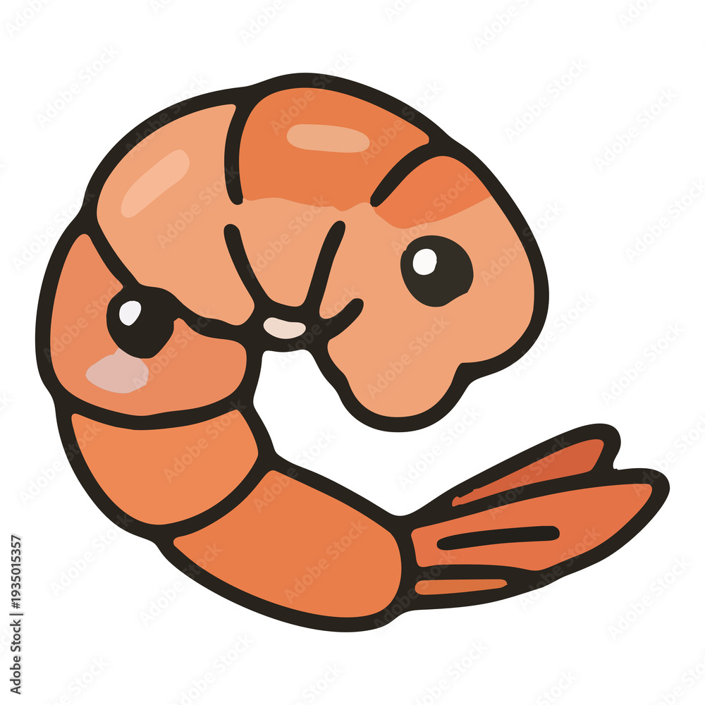 Naklejka premium Cute Kawaii Shrimp Character Seafood Cartoon Mascot Vector