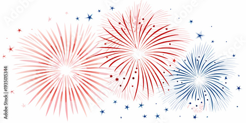 Celebratory fireworks display with red white and blue starbursts