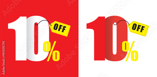 Ten percent off sale tag with red and white backgrounds 10 percent off discount percentage