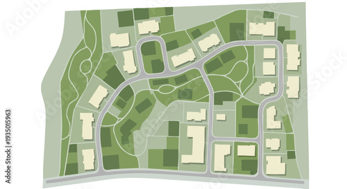 Architectural Master Plan: Modern Urban Development Layout with Roads, Buildings, and Green Spaces