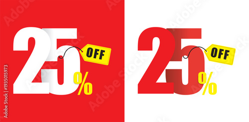 Two twenty five percent off sale signs with yellow tags 25 percent off discount percentage