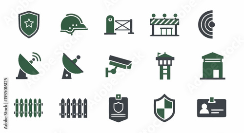 Collection of Security Icons Featuring Shields and Surveillance Symbols.