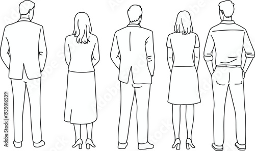 Flat vector illustration people standing row formal casual clothing diversity sketch