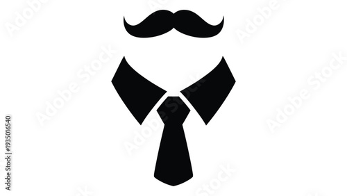 A black silhouette of a shirt, tie and moustache isolated on white background, Vector