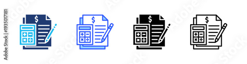 Financial Statements Multi Style Icon Set Vector 