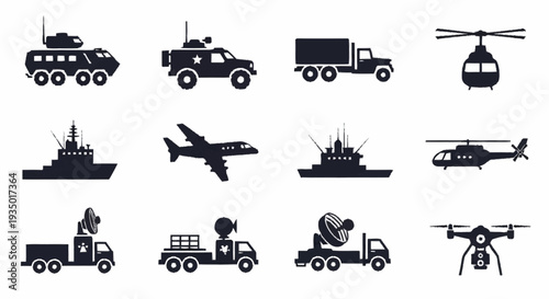 Military Vehicles and Equipment Silhouettes.