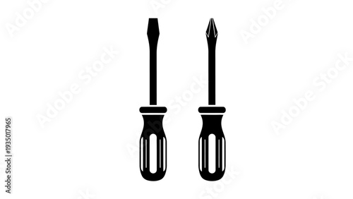 Pair of screwdriver flat icons, phillips and flat head silhouette.