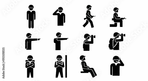 Collection of black silhouettes depicting various human poses and actions.