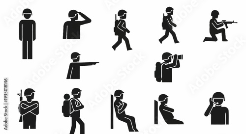 Collection of black silhouettes depicting various human poses and actions.
