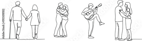 Flat vector illustration of diverse couples showing love and companionship