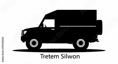 Silhouette of a delivery van on a white background with text in foreign language.