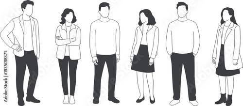 Flat vector diverse group people illustration casual business fashion design