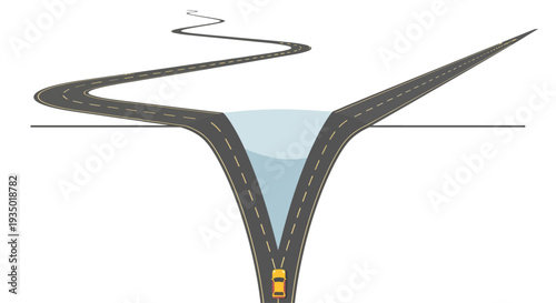 Winding road with deep dip concept illustration, car driving on challenging path, long-term journey and obstacles flat vector.