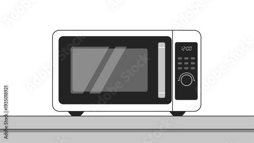 Modern kitchen microwave oven illustration, home appliance flat vector icon, electronic cooking equipment isolated on white.