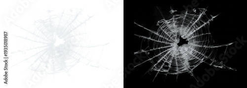 Foto Cracked glass shattered window pane on black and white backgrounds