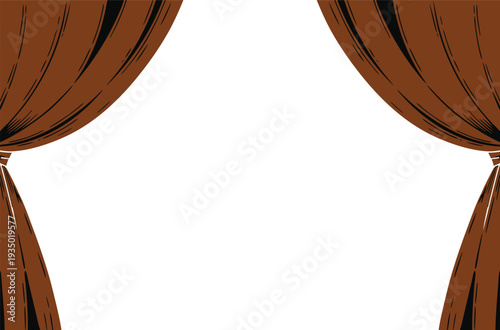 Brown Stage Curtains with Comic Style Drawing on White Background
