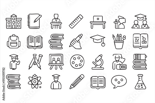 Student and teacher education line icon pack for digital platforms