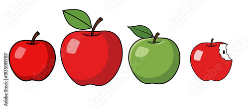 Title: Healthy Harvest: Set of Red and Green Apple Illustrations