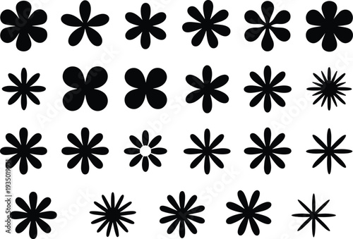 Flower silhouette icons collection floral shapes vector set isolated on white background decorative botanical design elements for patterns