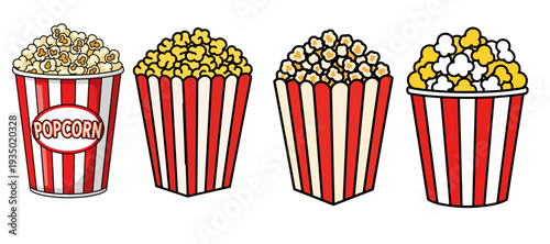 Movie Snacks: Set of Four Popcorn Bucket Illustrations