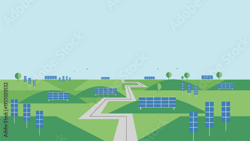 Solar Farm Energy Production Landscape - Renewable Power Generation Illustration
