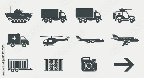 Collection of Military and Logistics Icons.