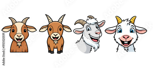 Cartoon Goat Head Collection - Cute Farm Animal Illustrations
