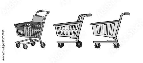 Set of Shopping Cart Icons Illustrating Various Consumer Journey and E-commerce Logistics Stages
