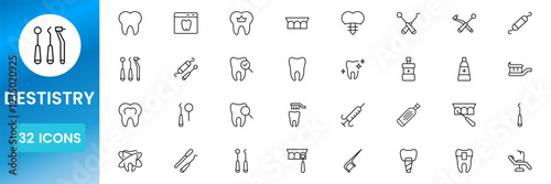 Flat dental icon collection with tooth hygiene, orthodontic treatment and medical clinic symbols clean modern vector set