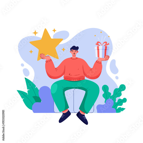 Man Sitting with Star and Gift