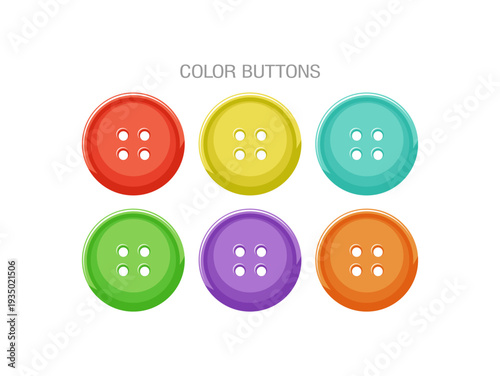 Needlework shirt button in vector isolated, sewing button with multi color flat style in vector collection, colorful buttons clipart using cloths fashion.
