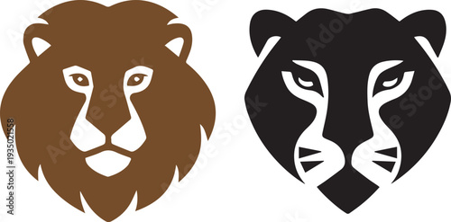 Lion And Tiger Face Silhouette Vector Illustration Isolated On Clean Background