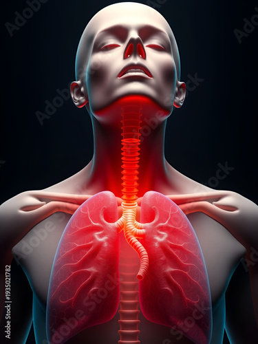Human anatomy Larynx inhaling oxygen, respiratory system illness generated by AI