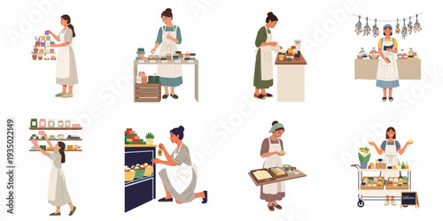 Women Entrepreneurs Crafting and Selling Natural Handmade Soaps: A Vibrant Collection of Small Business Scenes for Organic Skincare Products.