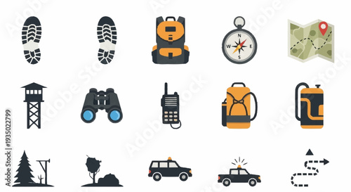 Outdoor Adventure Travel Icons Set.