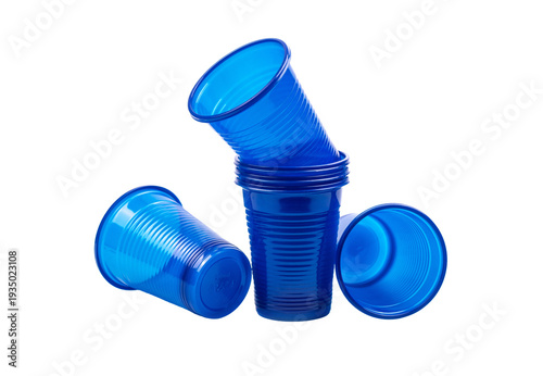 Wallpaper Mural Blue plastic disposable cups stack isolated on white Torontodigital.ca