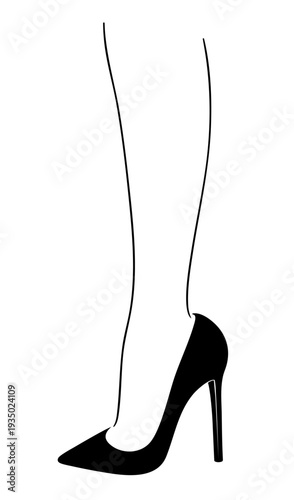 Classic pointed toe stiletto pumps. feminine office and evening, single slim woman leg in graceful pose, timeless glamour silhouette