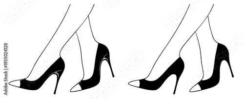 Classic Stiletto Pumps on Slim Woman Legs in Elegant Pose, Formal Event, Office Dress Code and Evening Glamour