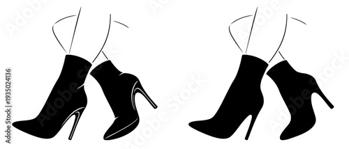 Stiletto Ankle Boots on Elegant Woman Legs in Crossed Pose, Strict Office Fashion and After Work Evening Look