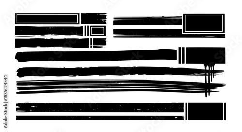 Brush stroke lines abstract design with distressed texture and drip effects, monochrome graphic elements