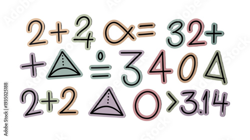 Creative illustration of math symbols with numbers and formulas.