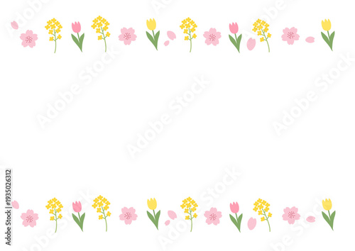 春の背景イラスト　春のお花のイラスト　詰め合わせ　春素材　春のバナー　 ロゴ　桜
